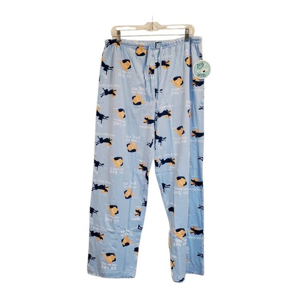 NWT DOG IS GOOD SZ L/XL No Bed Too Small Print Pajama Pants Blue/Beige Cotton - Picture 3 of 12